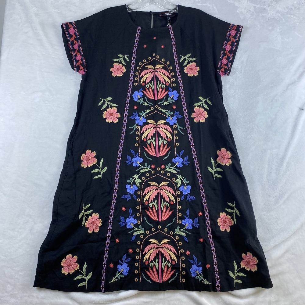 NWT Johnny Was Mini Dress Sz S Black Embroidered Floral Boho Gauzy MSRP $340 - Picture 11 of 16